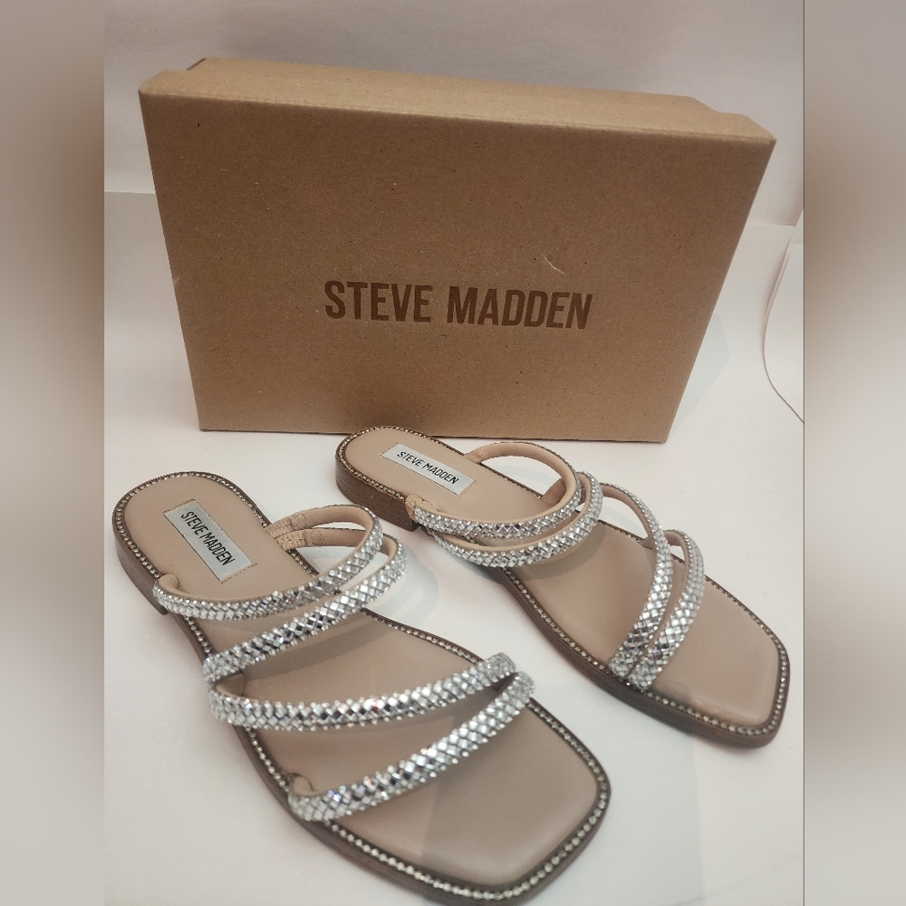 Steve Madden Women's Starie Sandal Slide 8.5 Rhinestone